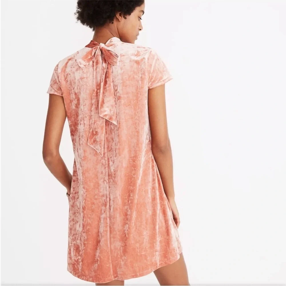 Madewell Crushed Velvet Mockneck Mini Shift Dress in Coral Size XS